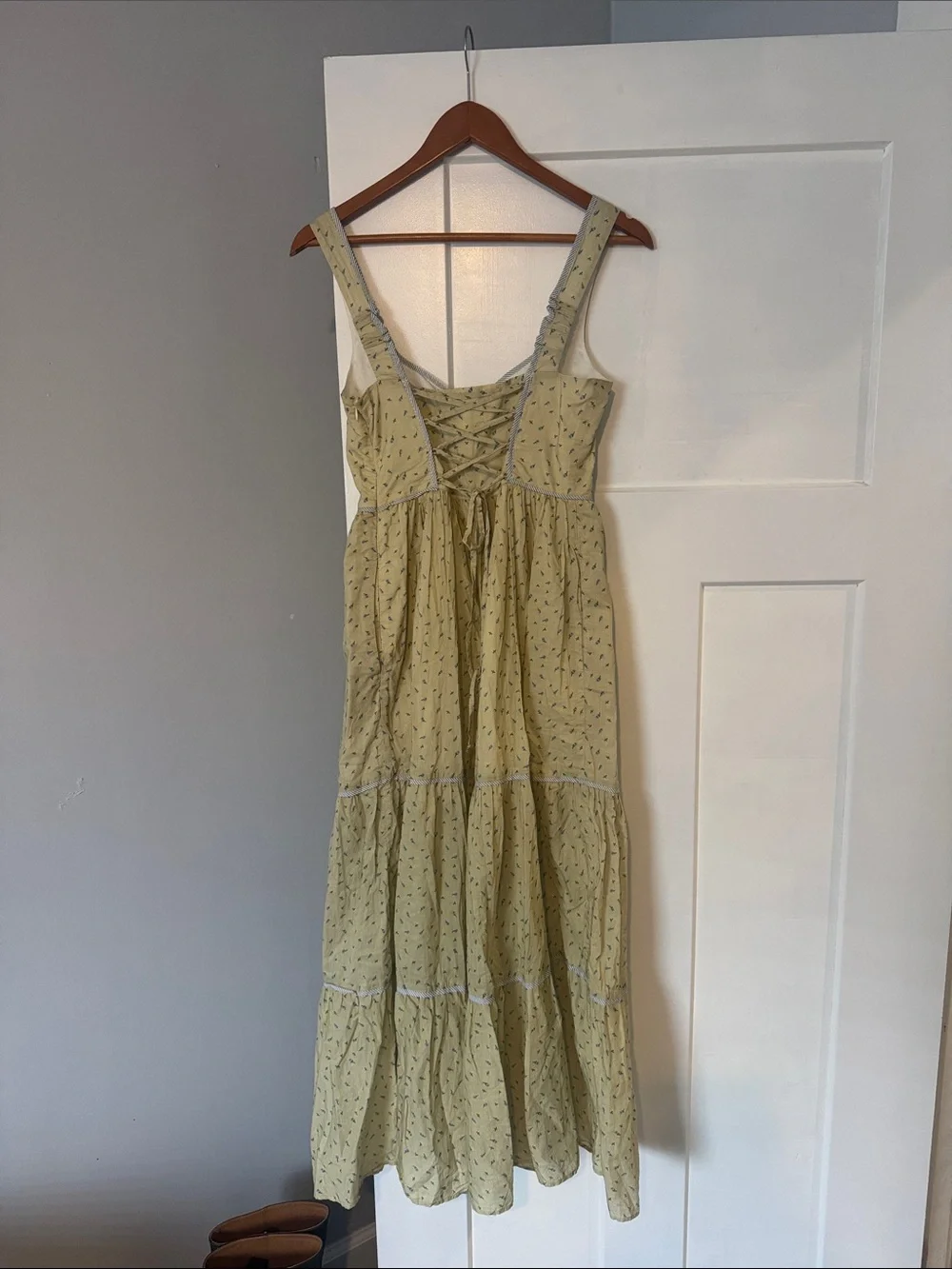 Christy Dawn Sage Green Tiered Maxi Dress with Tie Front - Picture 5 of 5